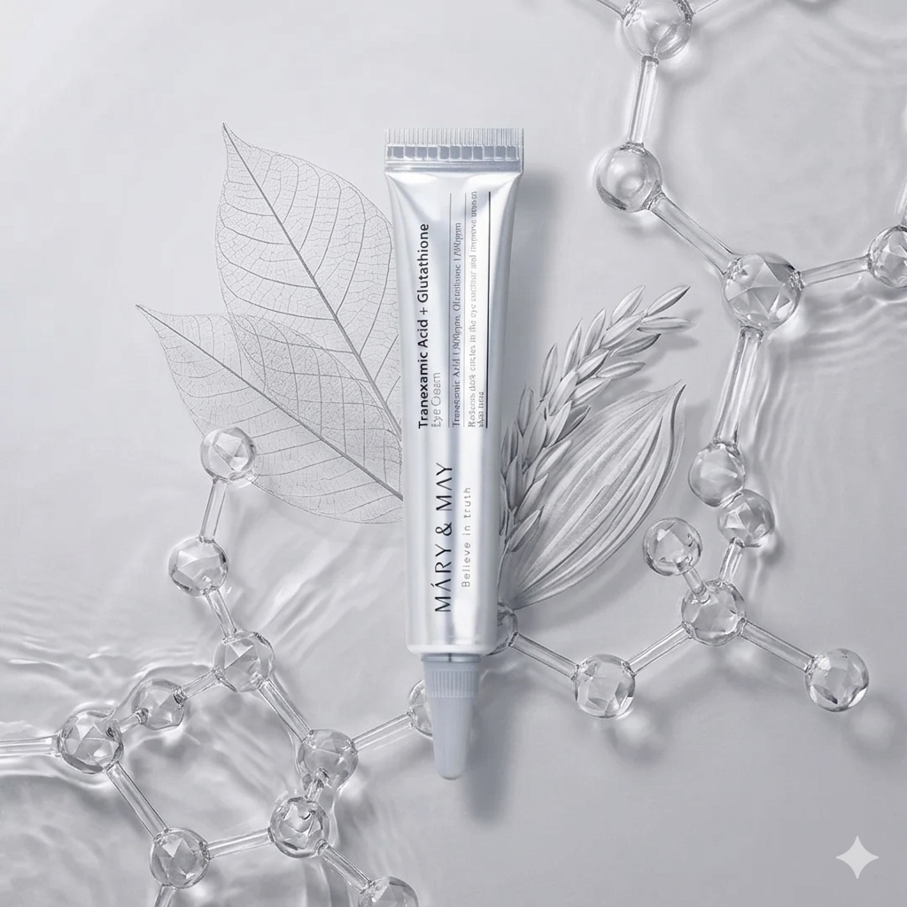 MARY & MAY Tranexamic Acid + Glutathione Eye Cream 12ml for brightening and hydrating under-eye skin