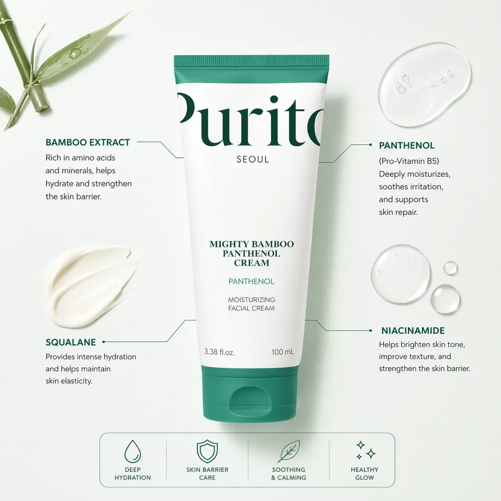 Purito Mighty Bamboo Panthenol Cream 100ml deep hydrating soothing moisturizer