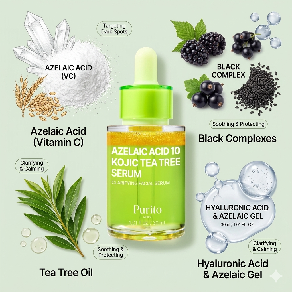 Purito Seoul Azelaic Acid 10 Kojic Tea Tree Serum 30ml brightening clarifying serum